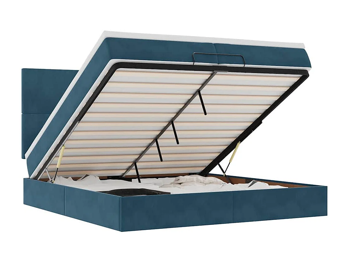 Cadre de lit ottoman avec matelas bleu foncé 200x200 cm velours