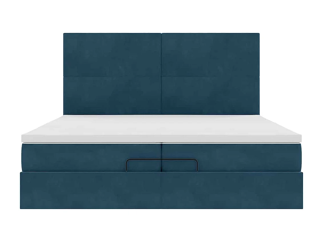 Cadre de lit ottoman avec matelas bleu foncé 200x200 cm velours
