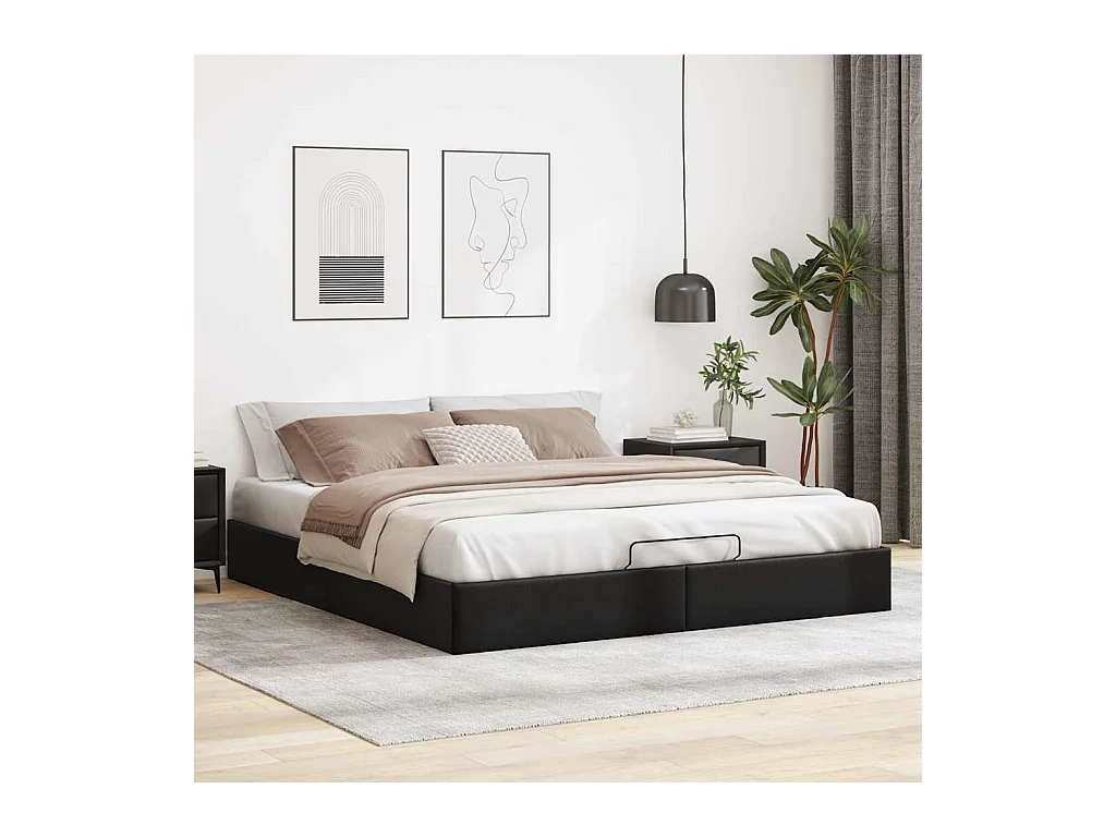 Cadre de lit ottoman sans matelas noir 200x200 cm similicuir