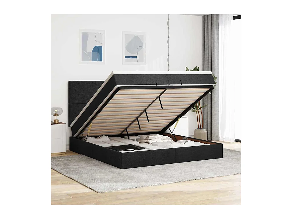 Ottoman bed met matrassen en LED's 200x200cm stof zwart