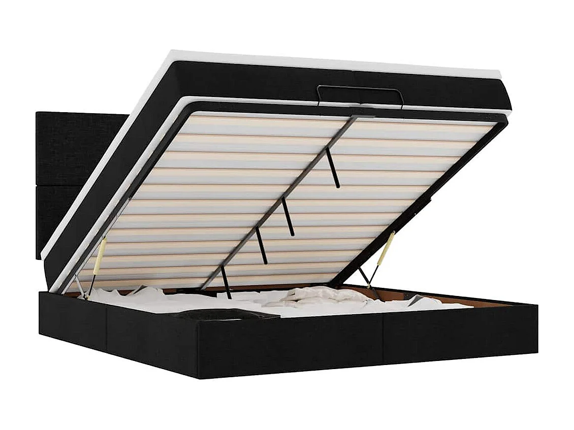 Cadre de lit ottoman avec matelas noir 200x200cm tissu
