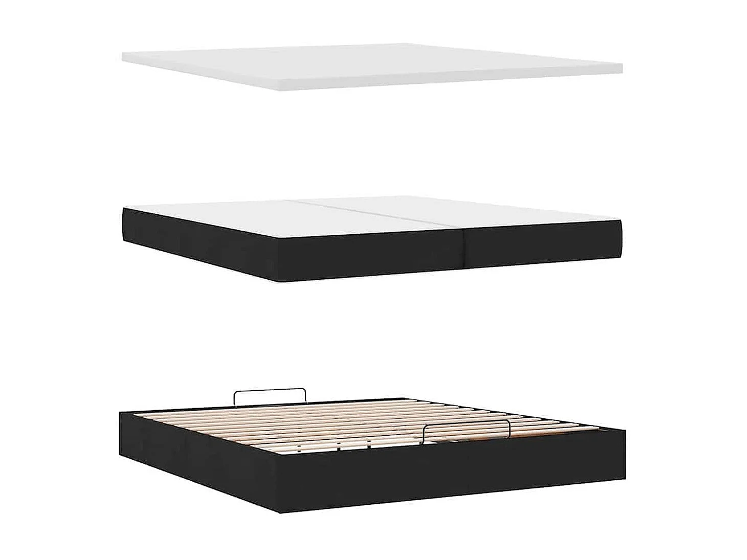 Cadre de lit ottoman avec matelas noir 200x200cm tissu