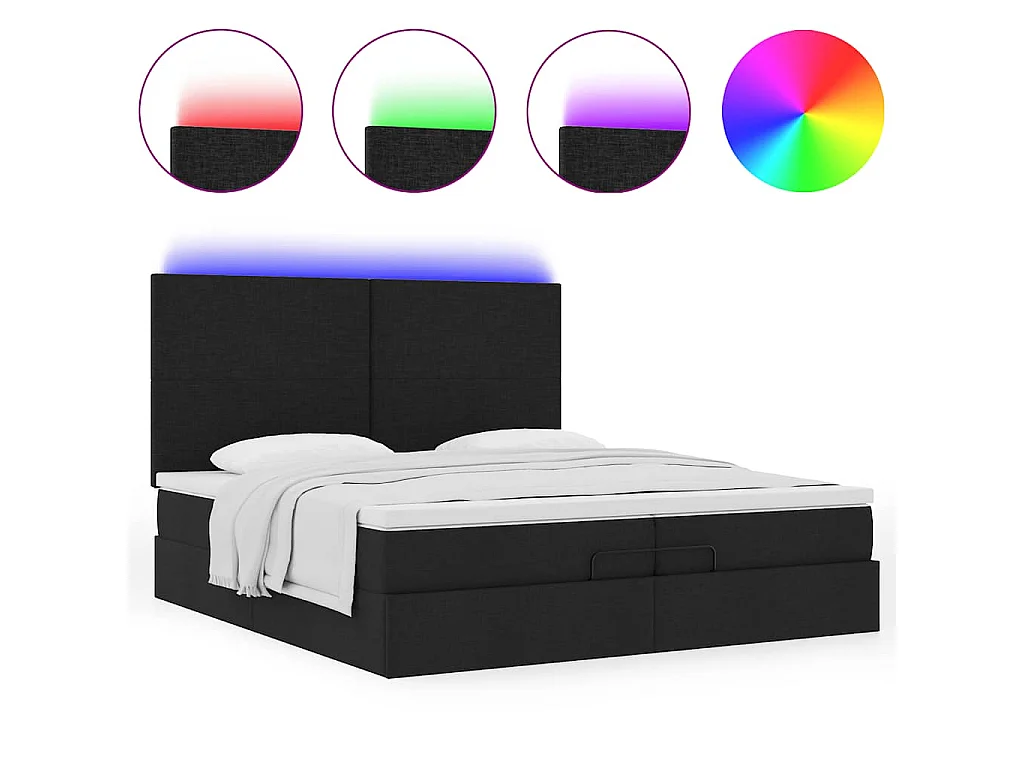 Estructura de cama otomana con colchones tela negra 200x200cm