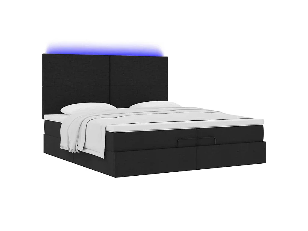 Estructura de cama otomana con colchones tela negra 200x200cm