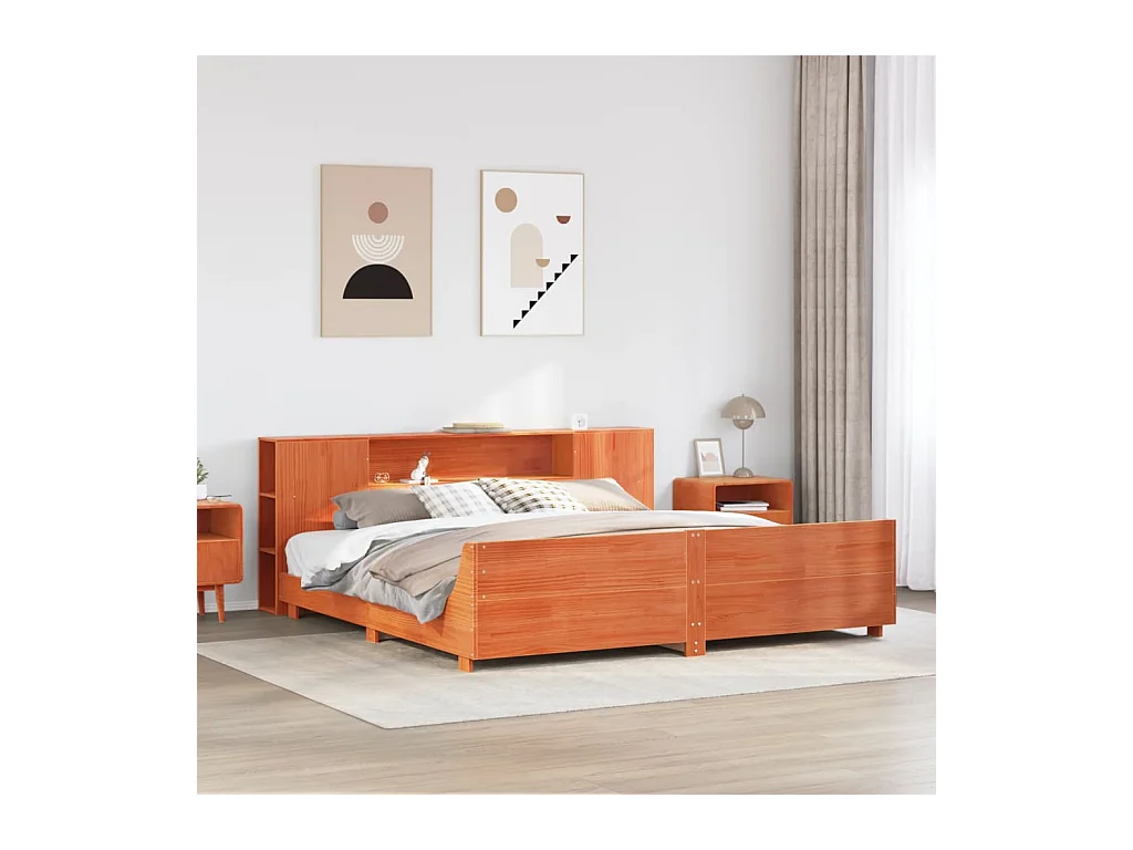 Cadre de lit sans matelas cire marron 200x200cm bois pin massif