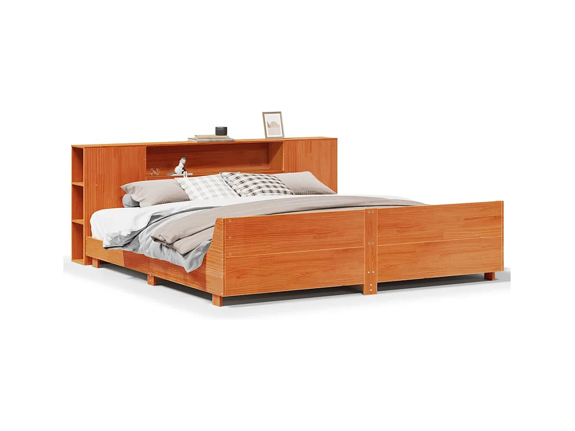 Cadre de lit sans matelas cire marron 200x200cm bois pin massif