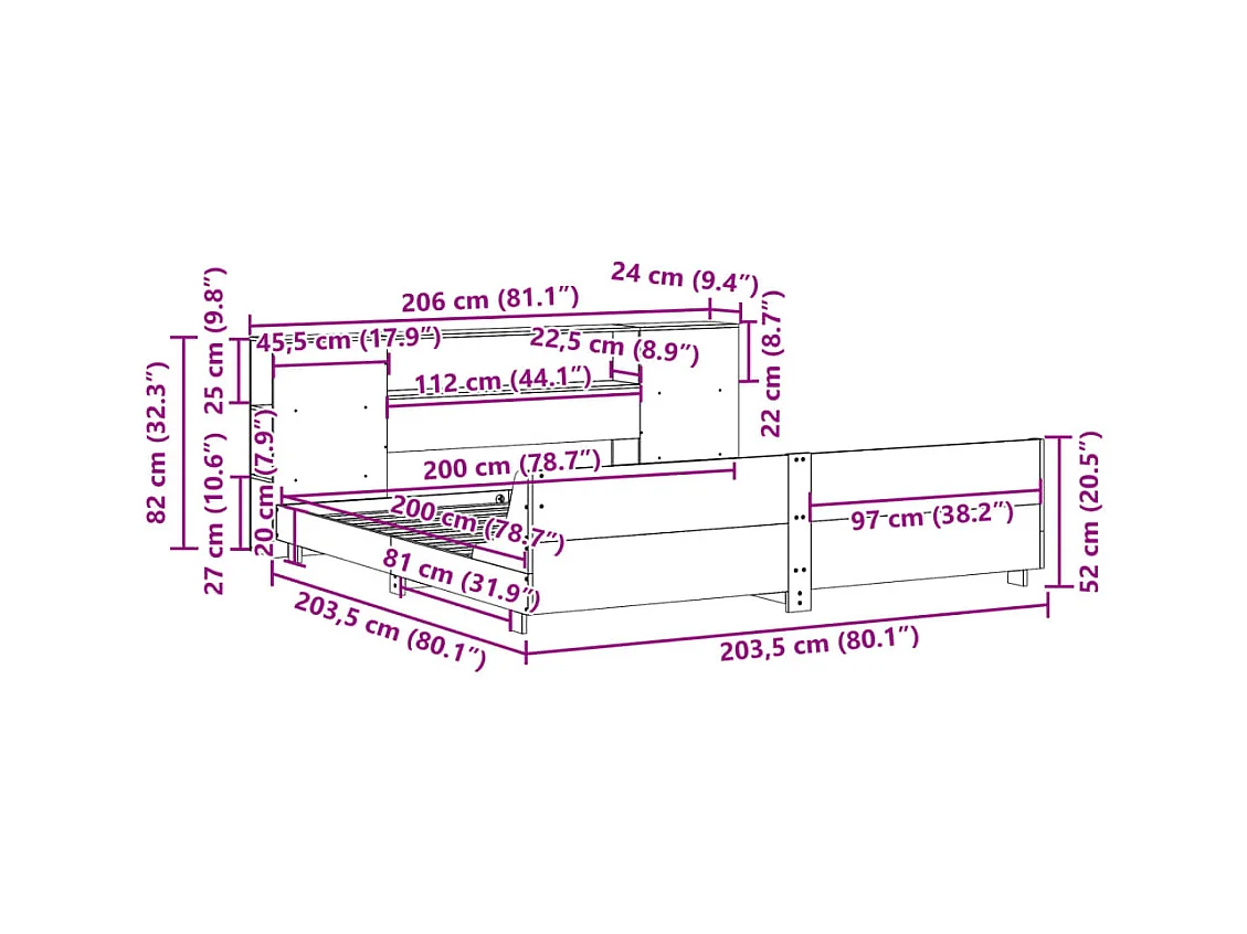 Cadre de lit sans matelas cire marron 200x200cm bois pin massif