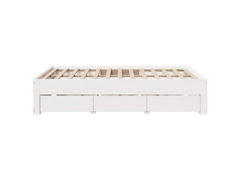 Cadre de lit sans matelas avec tiroirs blanc 150x200 cm pin