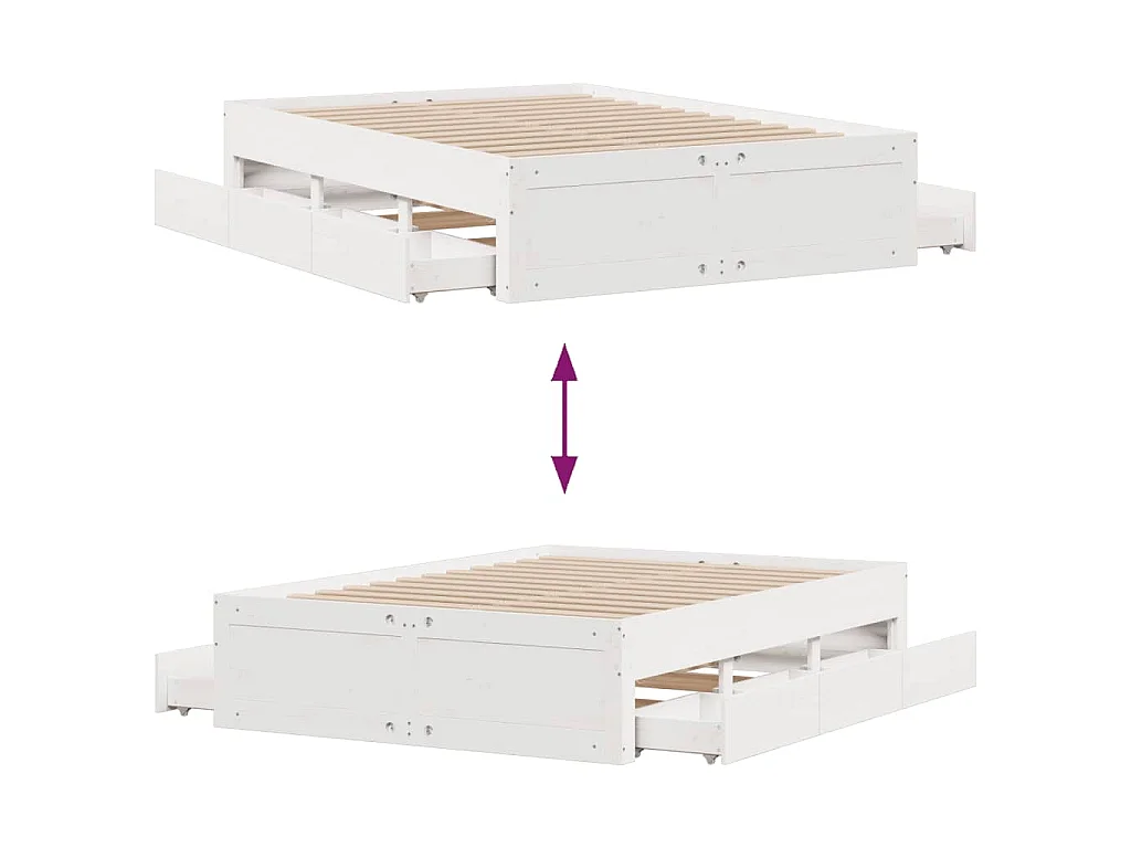 Cadre de lit sans matelas avec tiroirs blanc 150x200 cm pin