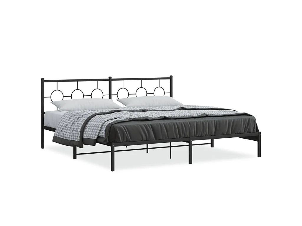Cadre de lit métal sans matelas avec tête de lit noir 193x203cm