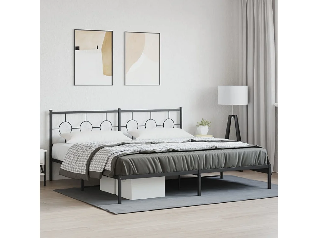 Cadre de lit métal sans matelas avec tête de lit noir 193x203cm