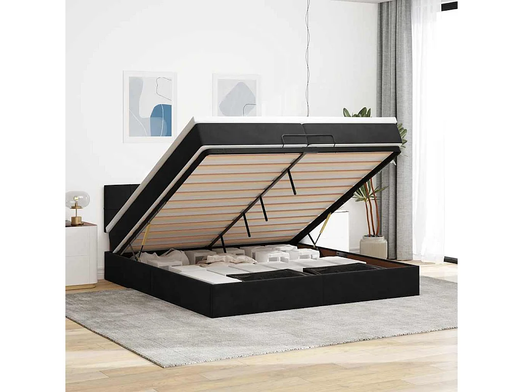 Ottoman-Bett mit Matratzen & LEDs Schwarz 200x200 cm Samt