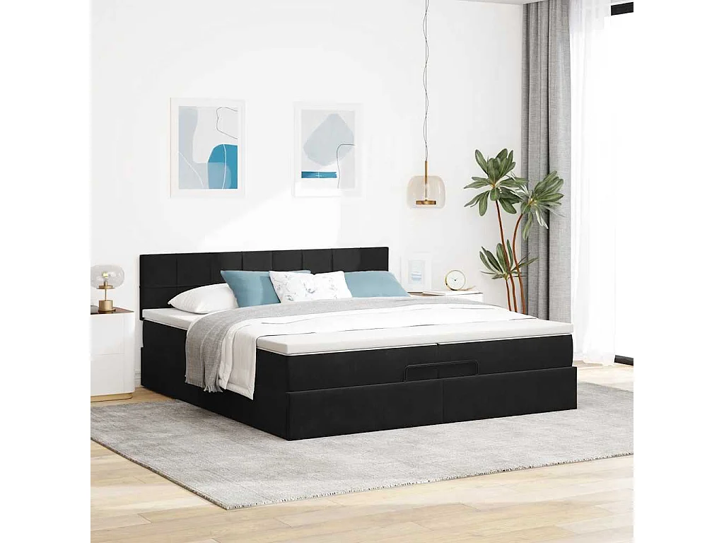 Estructura de cama otomana colchones terciopelo negro 200x200cm