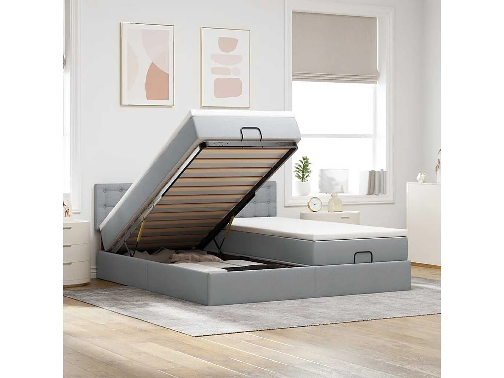 Ottoman bed met matrassen 200x200cm stof lichtgrijs