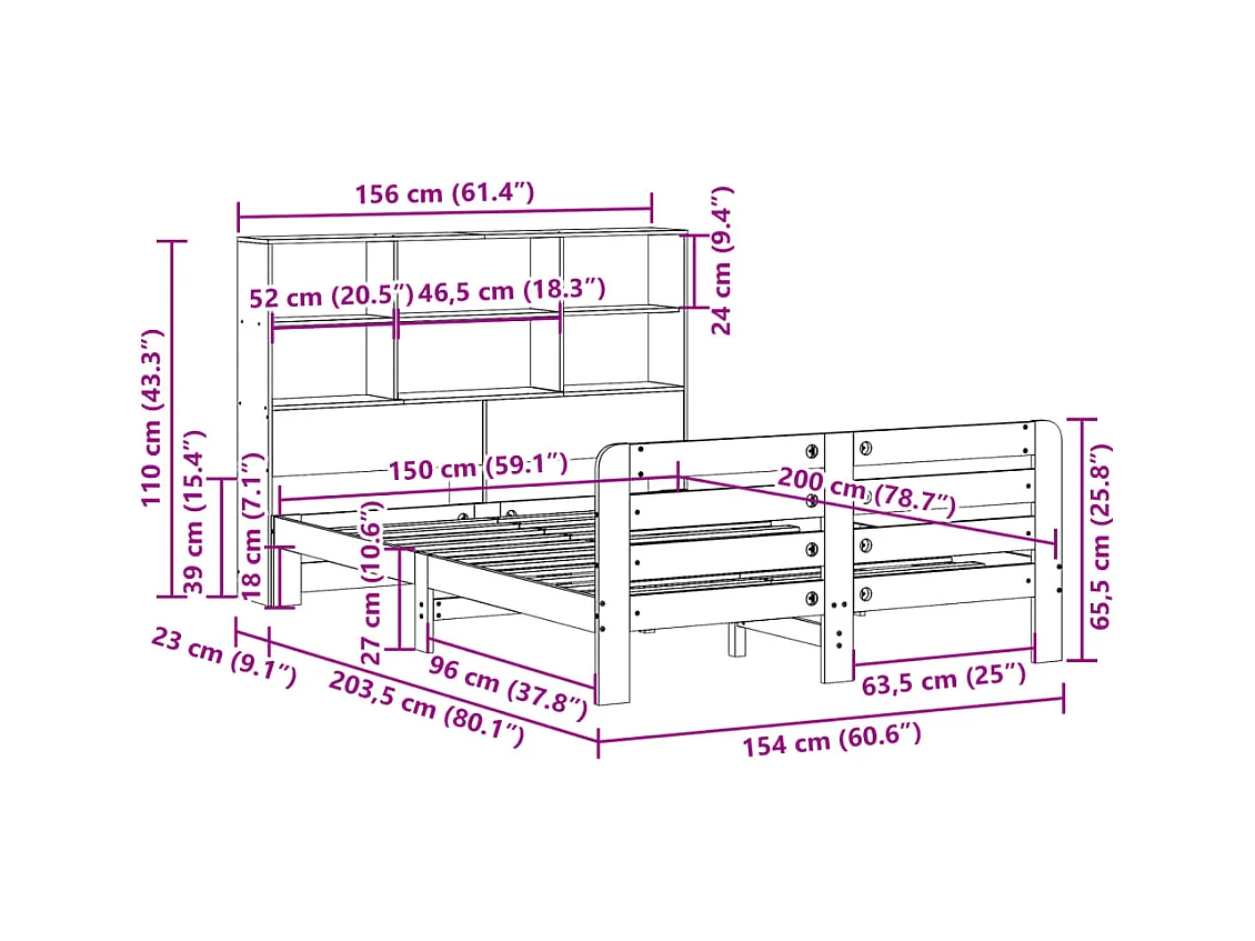 Cadre de lit sans matelas 150x200 cm bois de pin massif