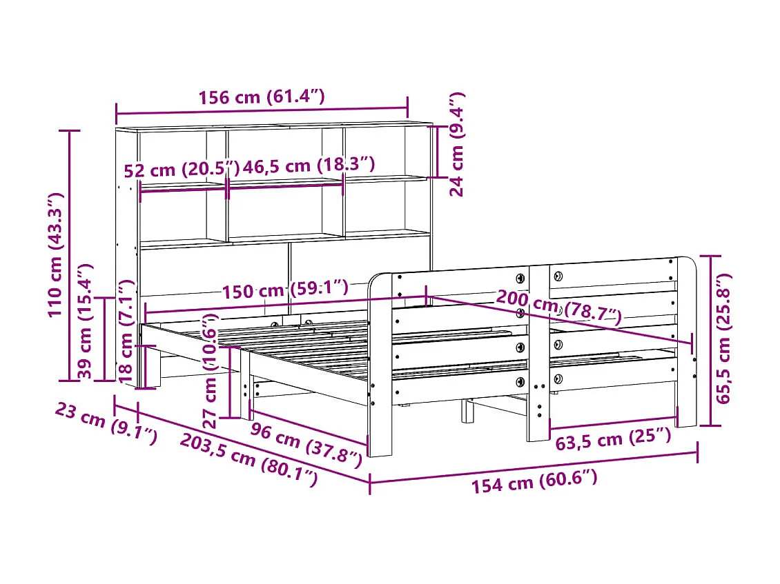 Bedframe zonder matras massief grenenhout 150x200 cm