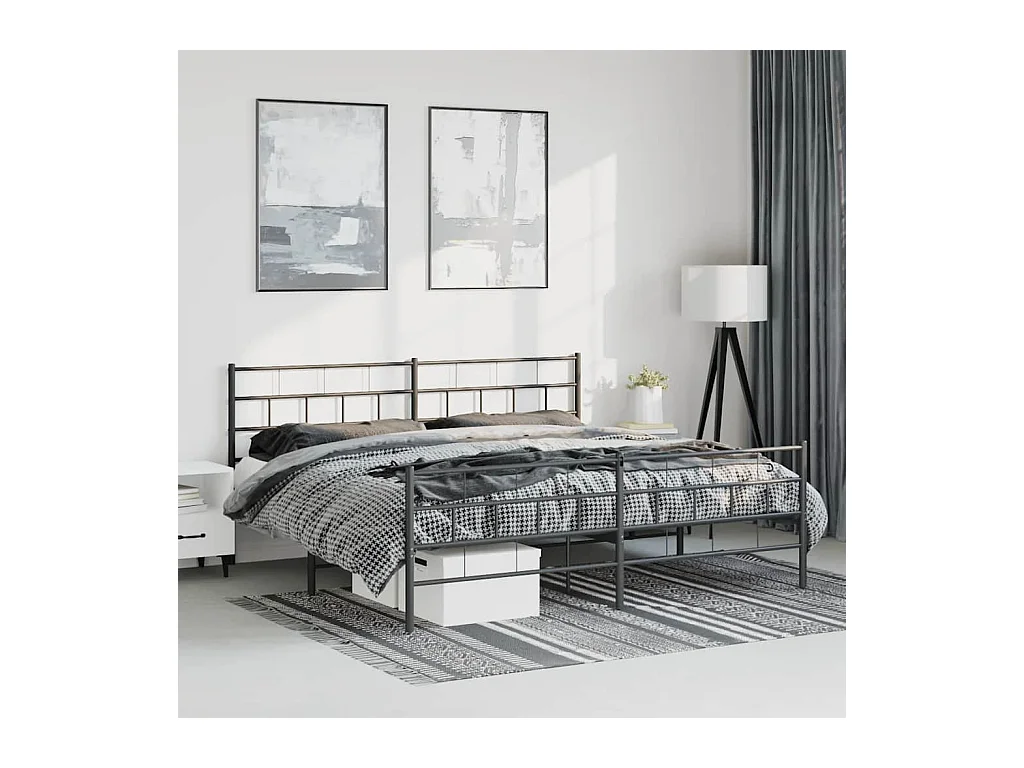 Cadre de lit métal sans matelas avec pied de lit noir 193x203cm