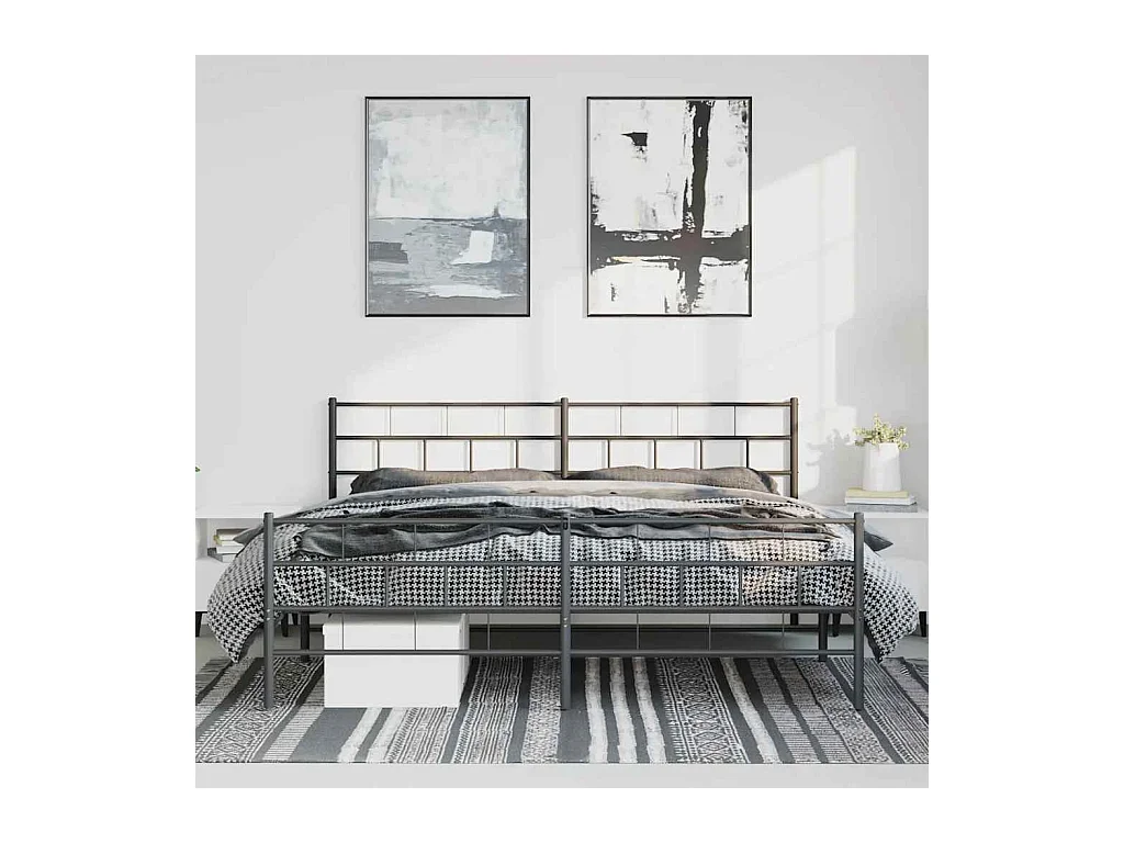 Cadre de lit métal sans matelas avec pied de lit noir 193x203cm