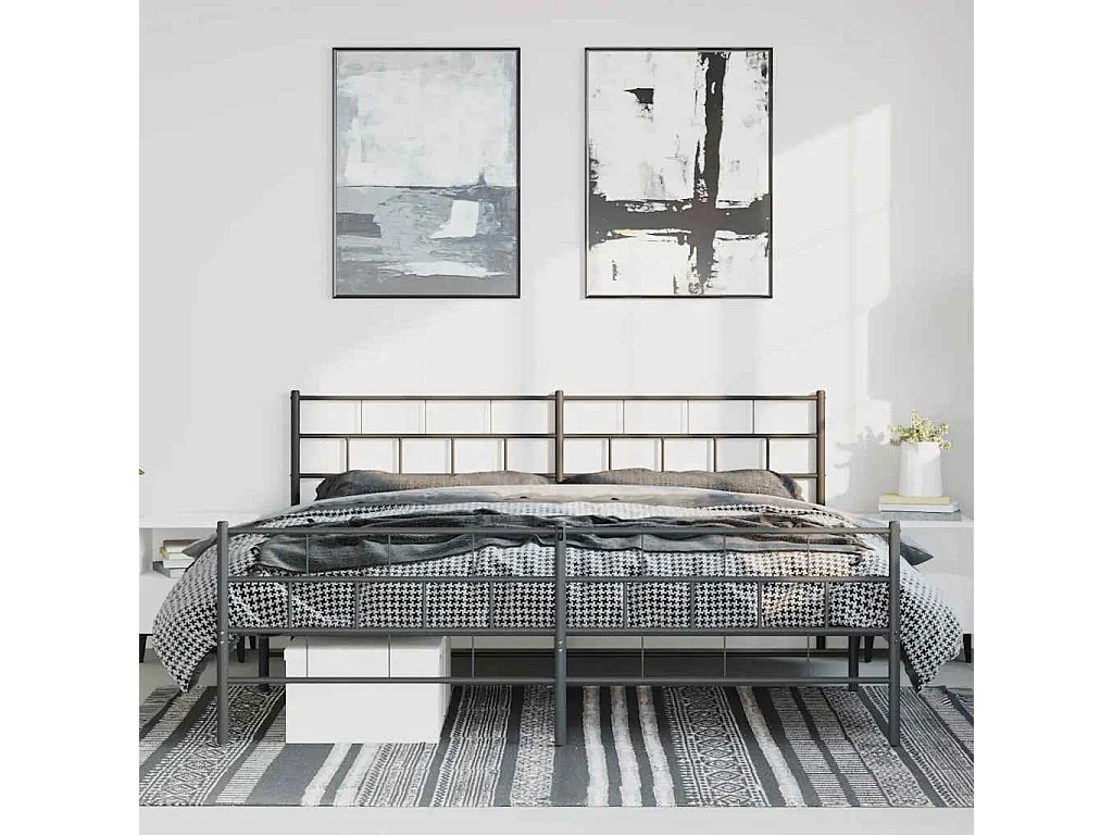 Bettgestell mit Kopf- und Fußteil Metall Schwarz 193x203 cm