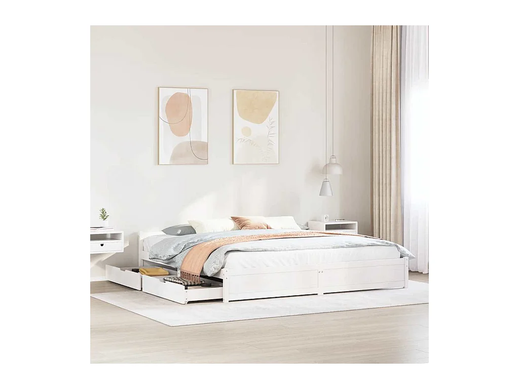 Cadre de lit sans matelas blanc 200x200 cm bois massif de pin