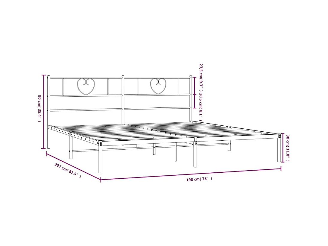 Cadre de lit métal sans matelas et tête de lit blanc 193x203 cm