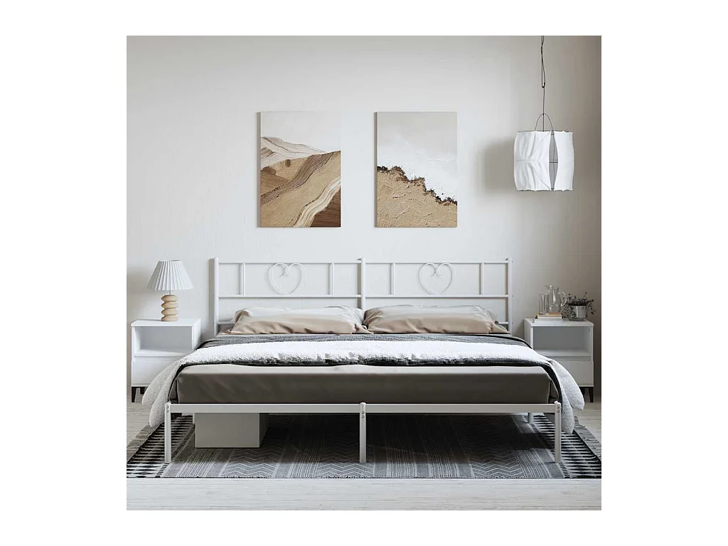 Cadre de lit métal sans matelas et tête de lit blanc 193x203 cm