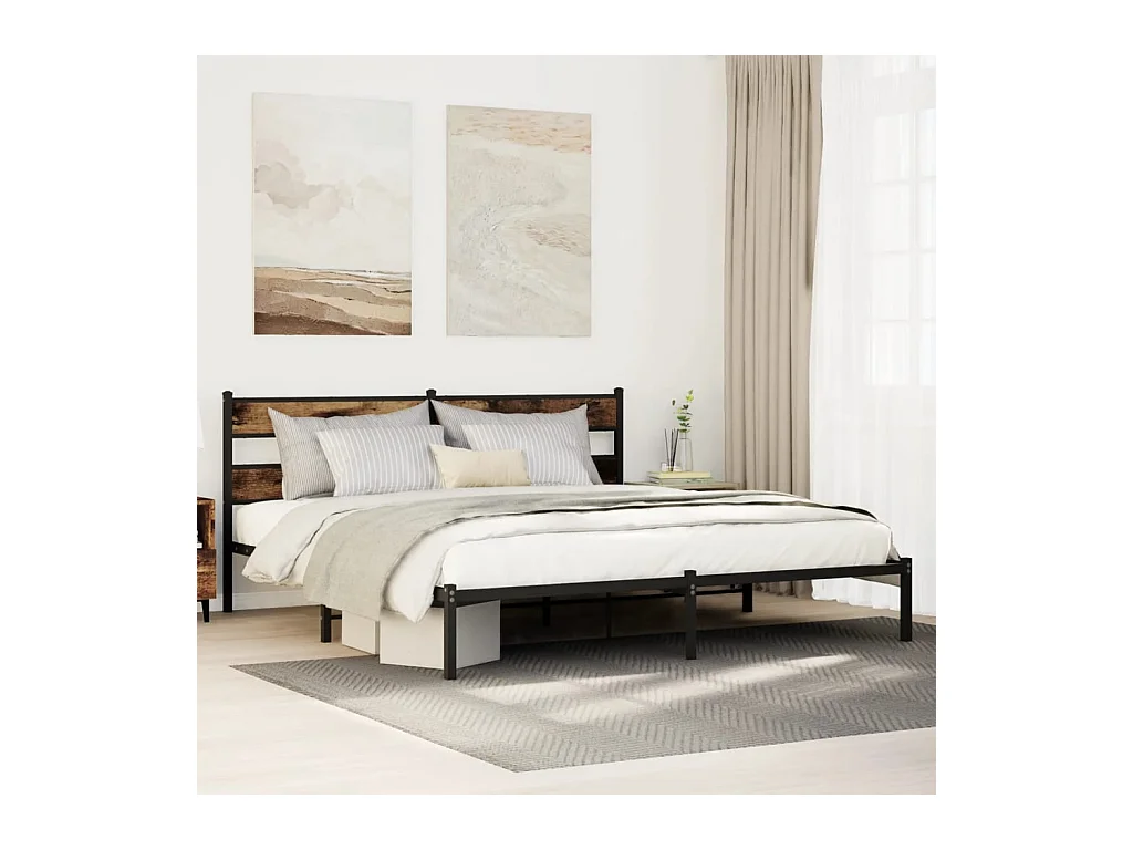 Cadre de lit en métal sans matelas chêne fumé 200x200 cm