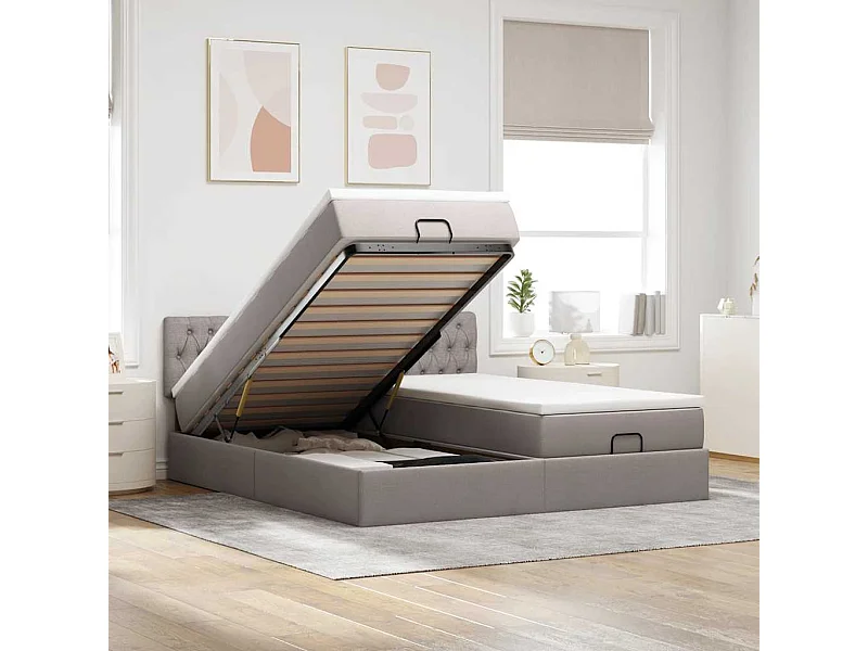 Estructura de cama otomana con colchones tela topo 200x200cm