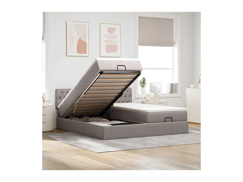 Cadre de lit ottoman avec matelas taupe 200x200cm tissu