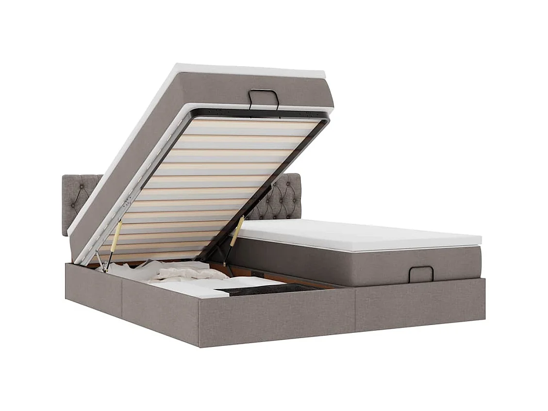 Cadre de lit ottoman avec matelas taupe 200x200cm tissu