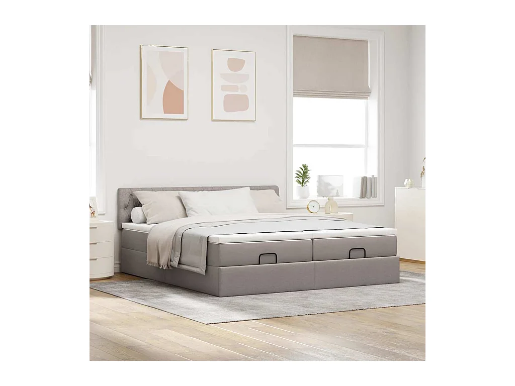 Cadre de lit ottoman avec matelas taupe 200x200cm tissu