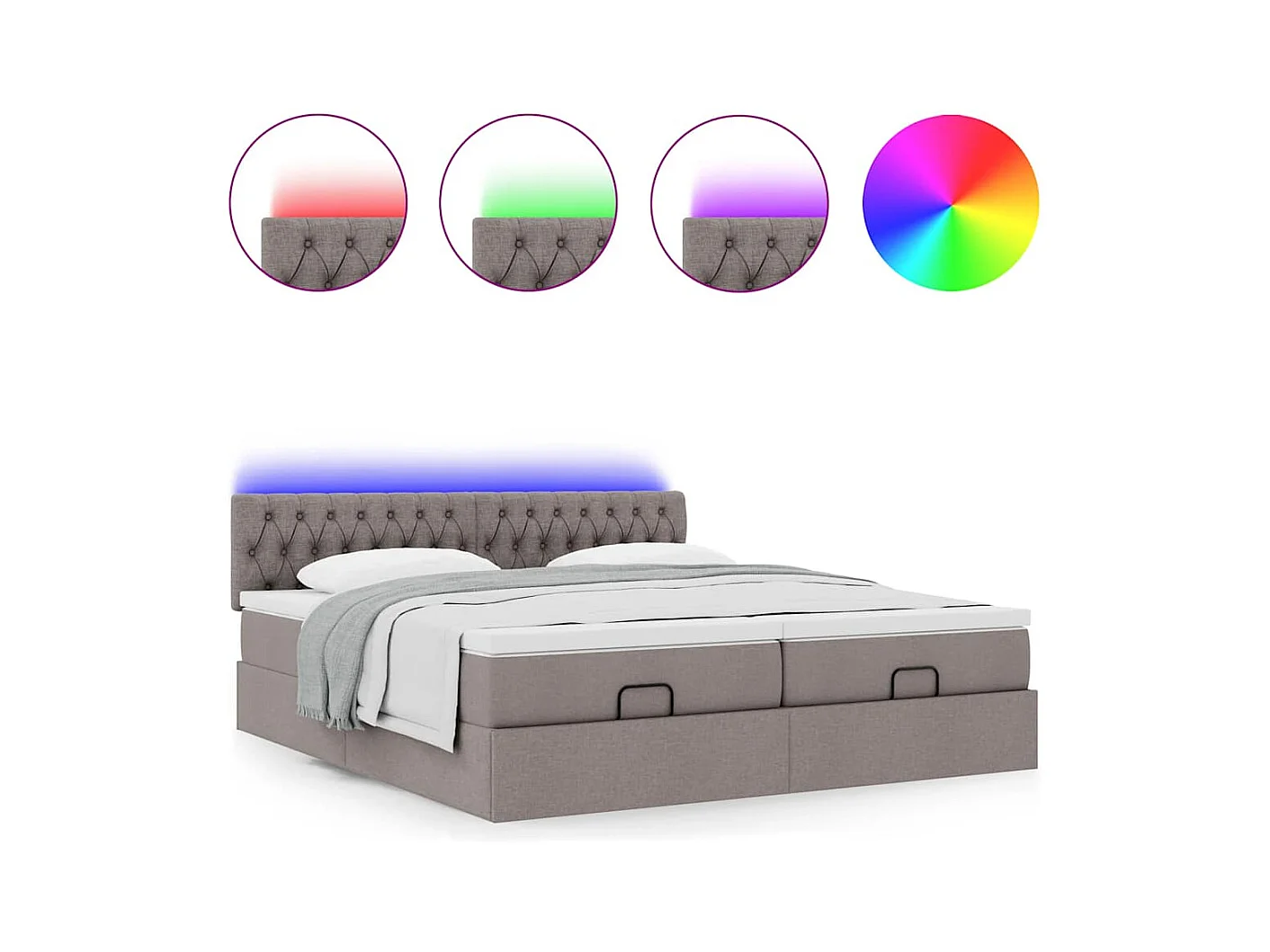 Cadre de lit ottoman avec matelas taupe 200x200cm tissu