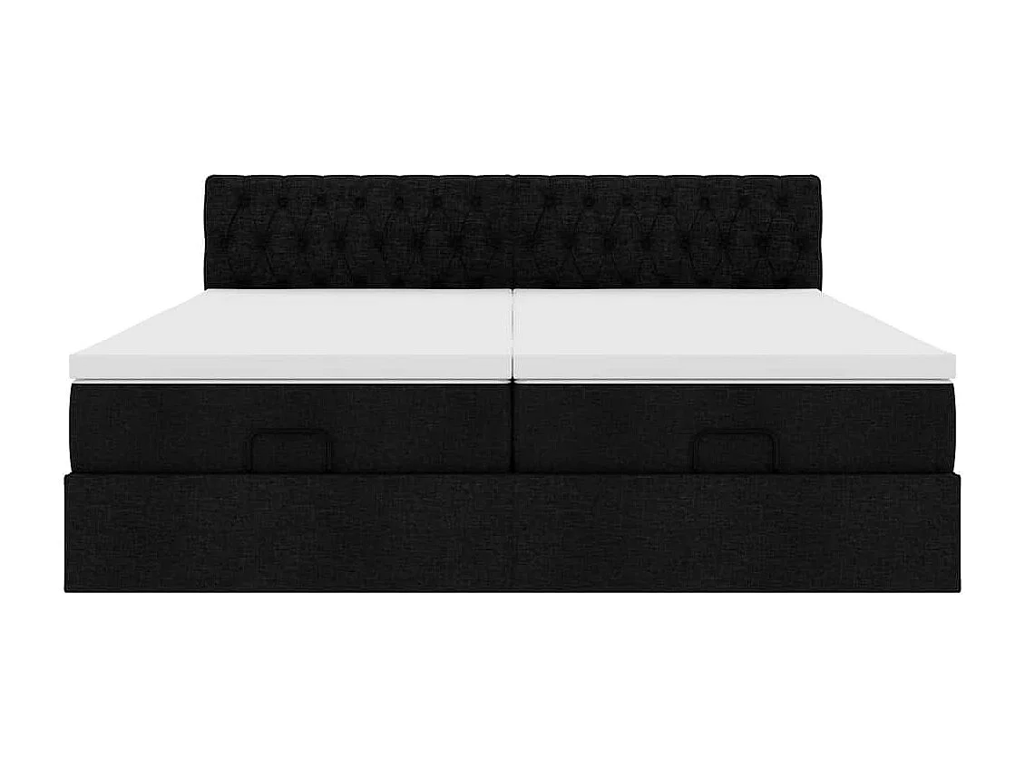 Estructura de cama otomana con colchones tela negra 200x200cm