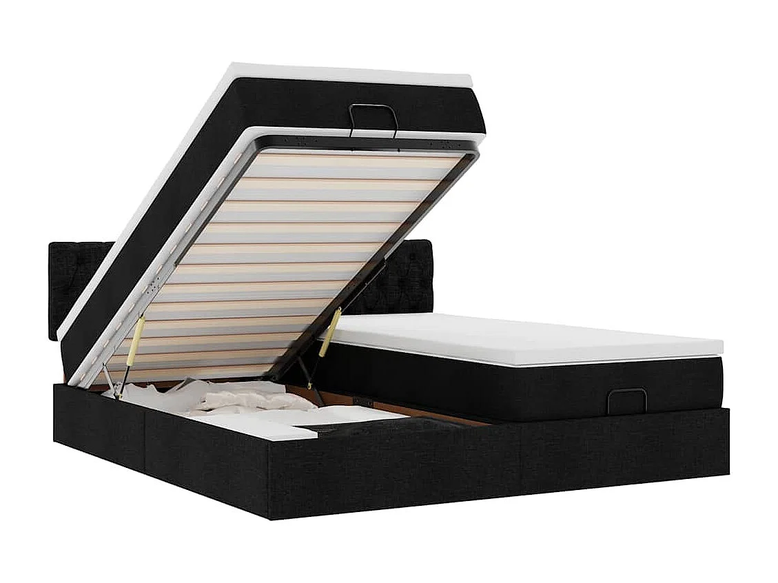 Cadre de lit ottoman avec matelas noir 200x200cm tissu