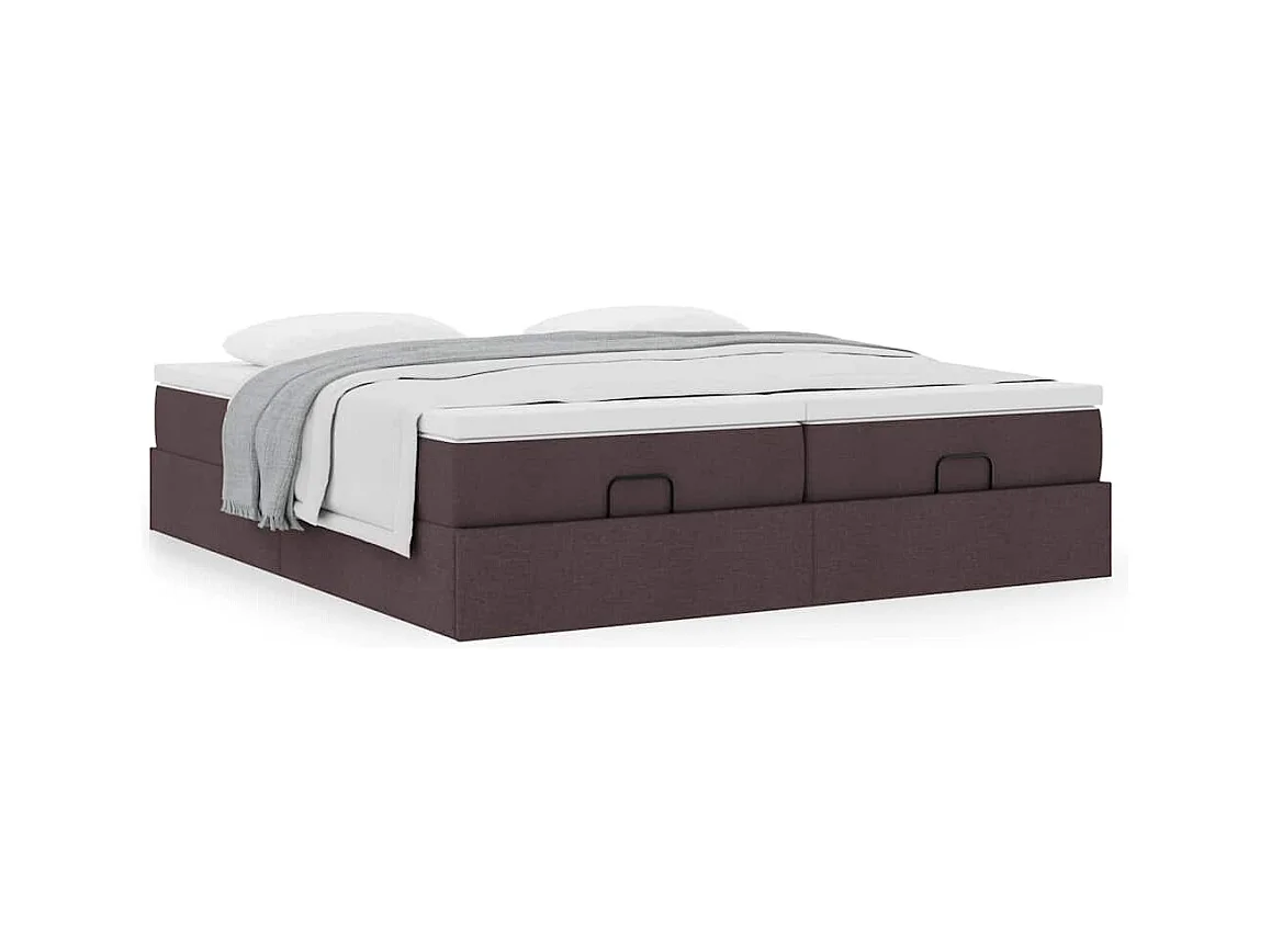 Cadre de lit ottoman avec matelas marron foncé 200x200 cm tissu