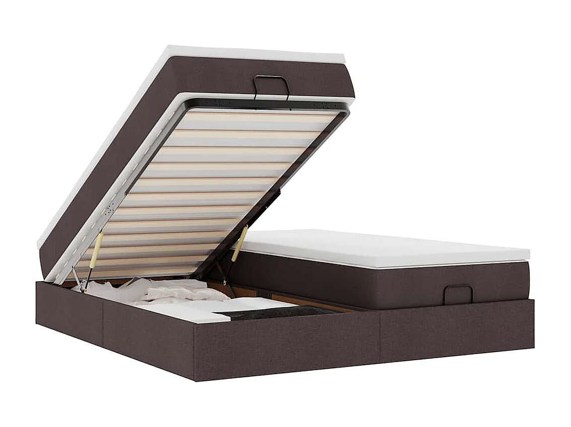 Cadre de lit ottoman avec matelas marron foncé 200x200 cm tissu