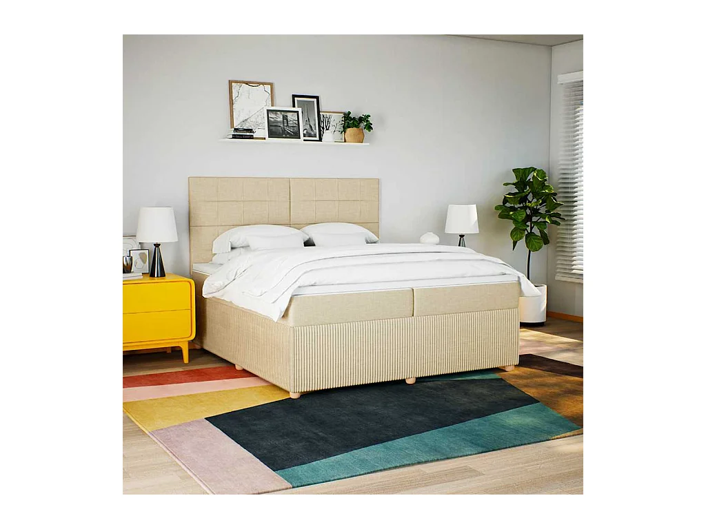 Sommier à lattes de lit avec matelas Crème 200x200 cm Tissu