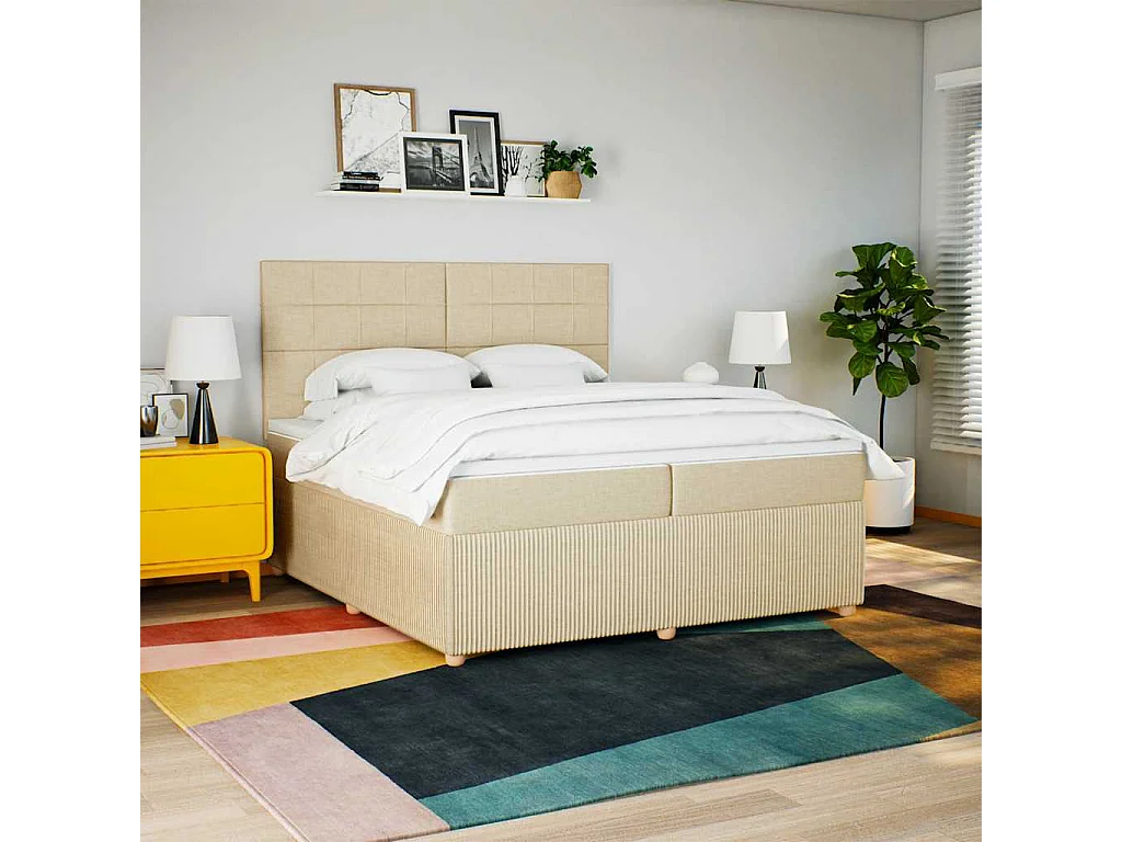 Boxspringbett mit Matratze Creme 200x200 cm Stoff