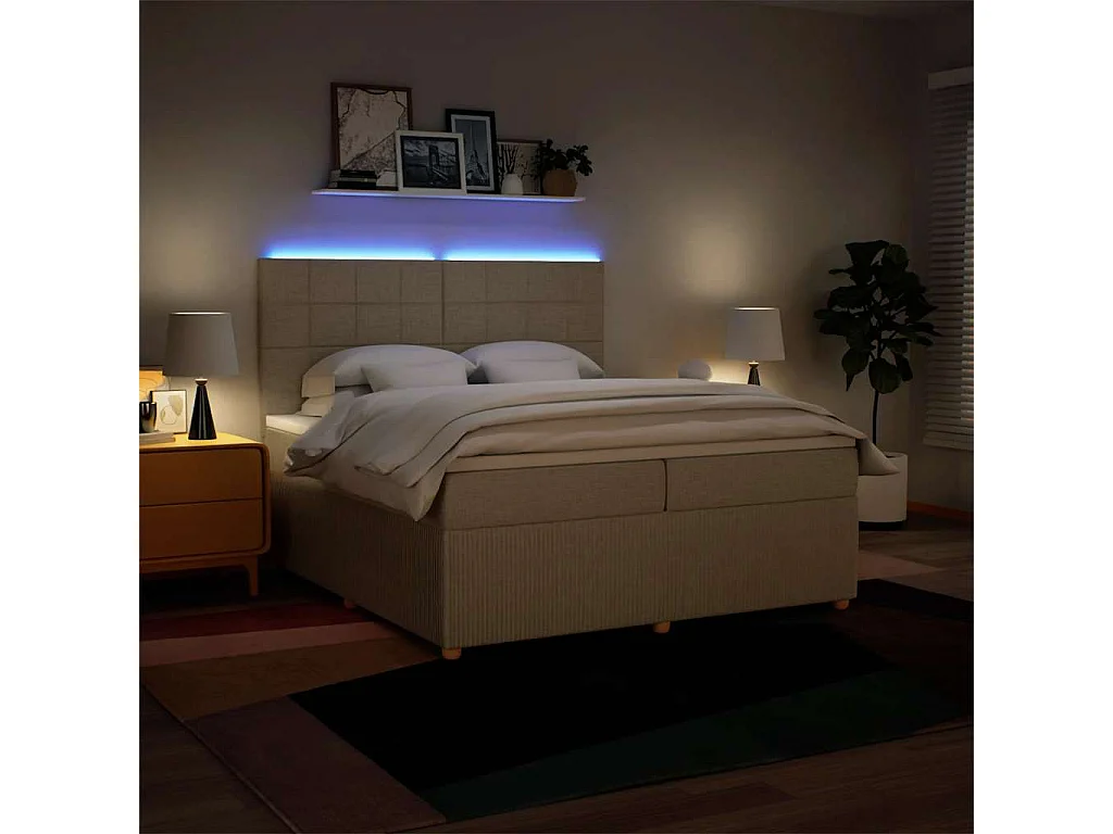 Boxspring met matras stof crèmekleurig 200x200 cm