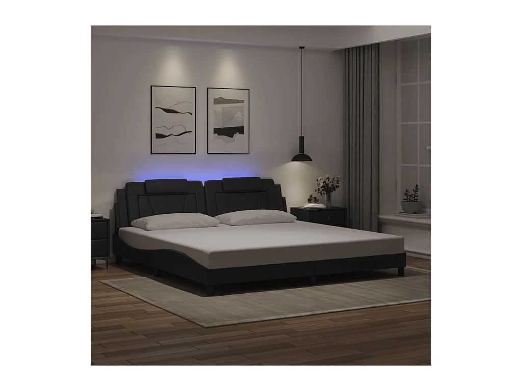 Bettgestell "Viana" mit LED ohne Matratze Schwarz 200x200 cm Kunstleder