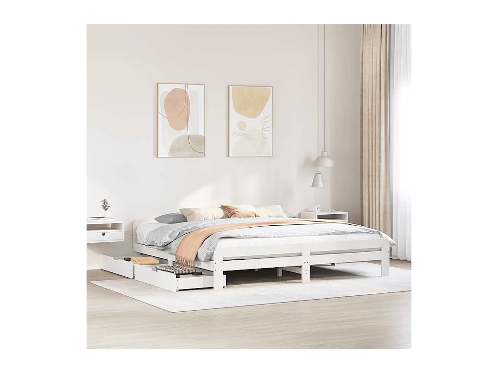 Cadre de lit sans matelas blanc 200x200 cm bois massif de pin