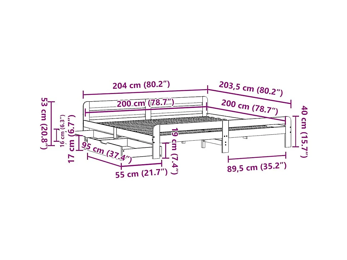 Cadre de lit sans matelas blanc 200x200 cm bois massif de pin
