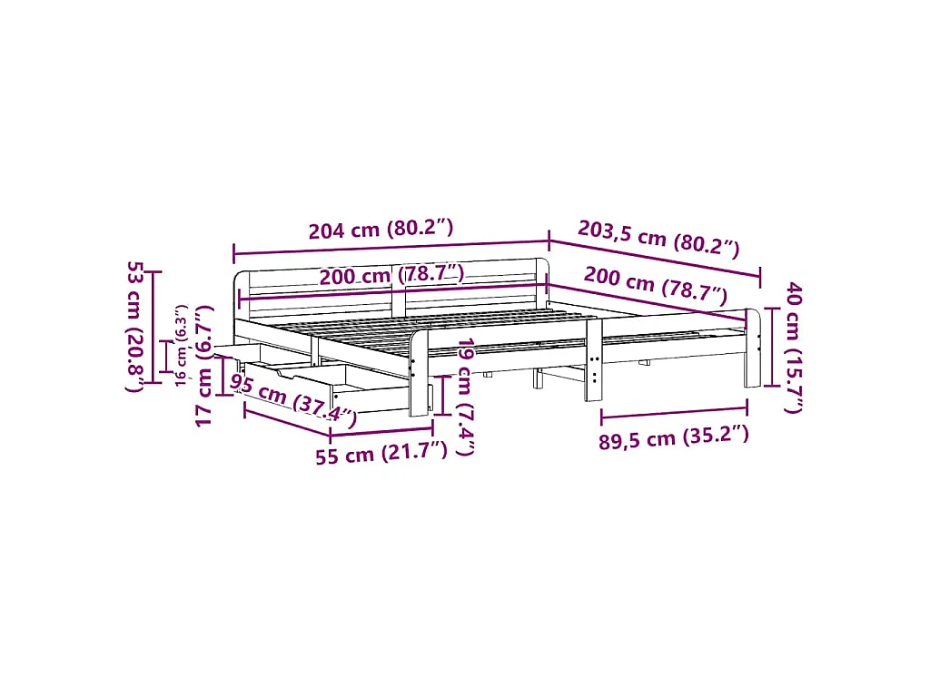 Massivholzbett ohne Matratze Weiß 200x200 cm Kiefernholz