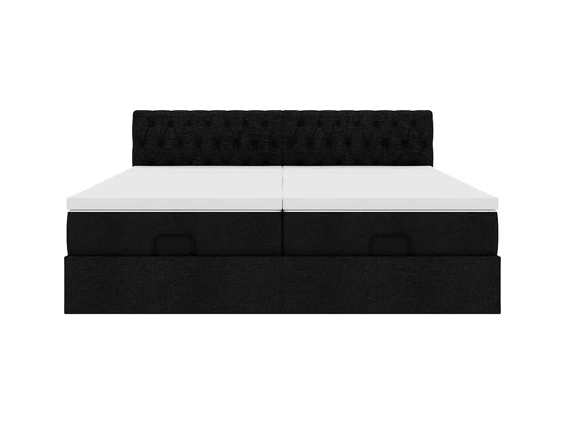 Cadre de lit ottoman avec matelas noir 200x200cm tissu