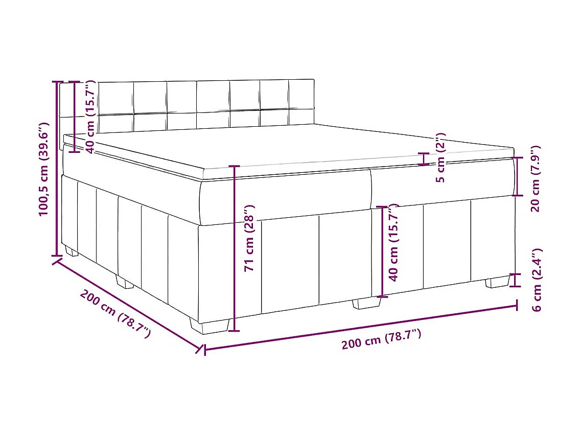 Sommier à lattes de lit avec matelas Gris clair 200x200cm Tissu