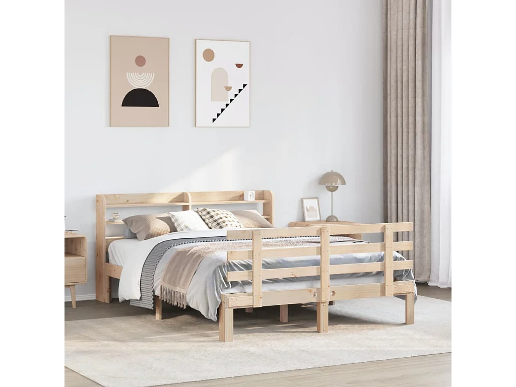 Estrutura de cama c/ cabeceira 150x200 cm pinho maciço