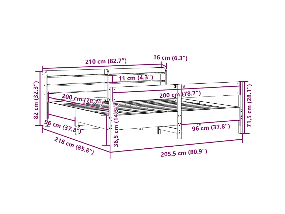 Cadre de lit sans matelas blanc 200x200 cm bois massif de pin