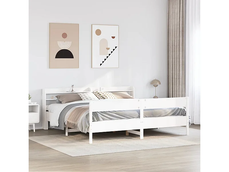 Cadre de lit sans matelas blanc 200x200 cm bois massif de pin