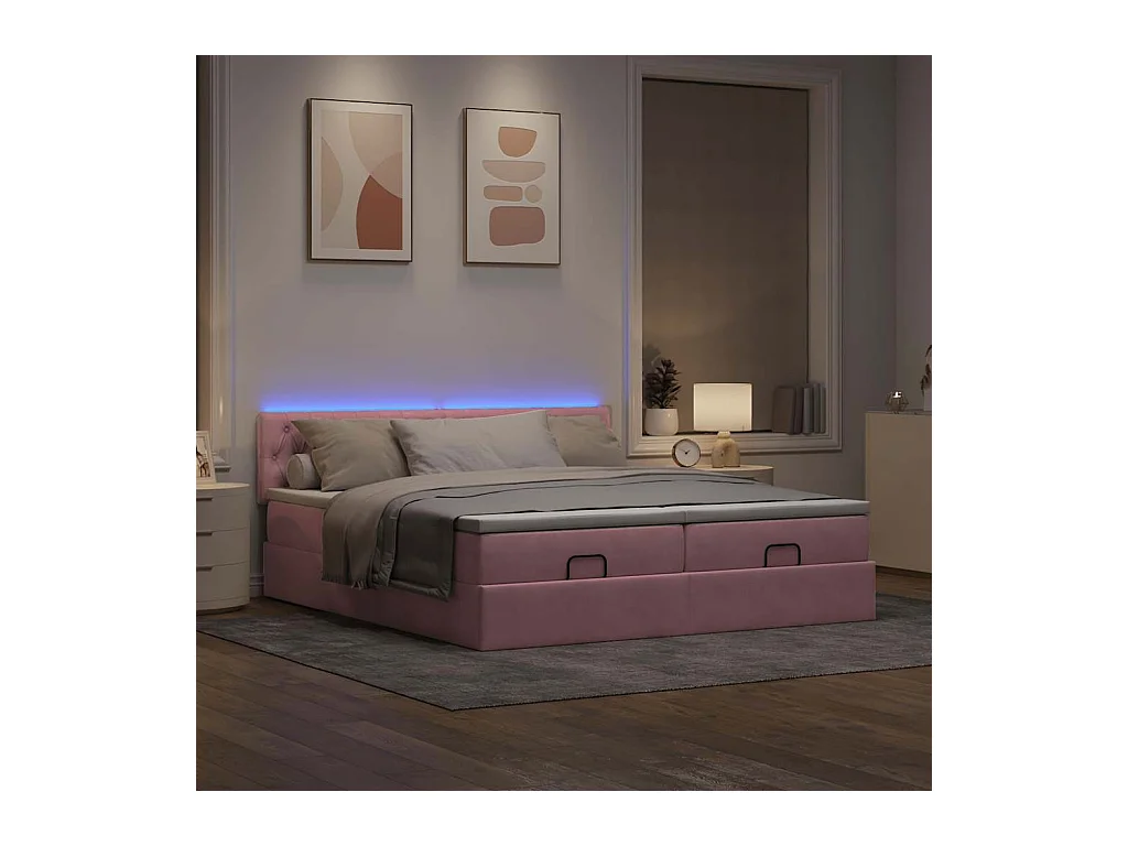 Cadre de lit ottoman avec matelas rose 200x200 cm velours