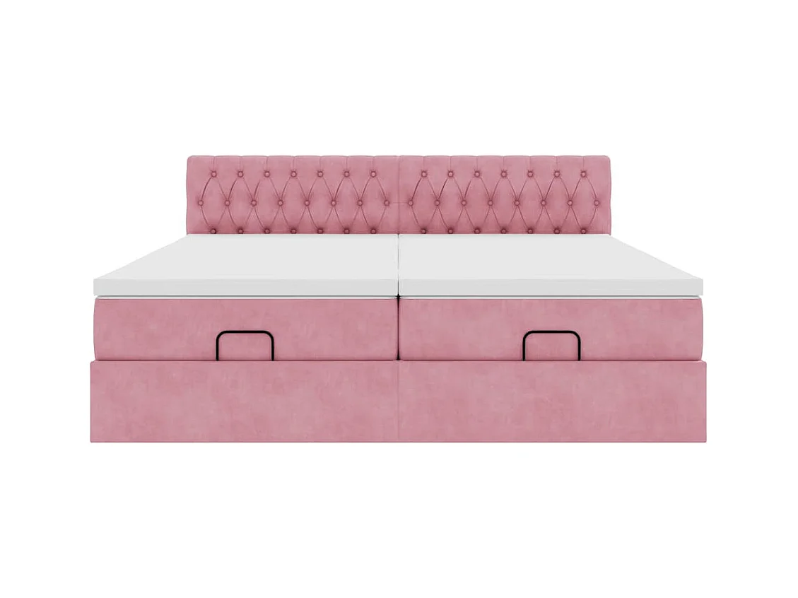 Cadre de lit ottoman avec matelas rose 200x200 cm velours